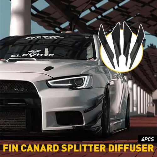 4pc glossy black car bumper fin canard splitter diffuser valence spoiler lip abs