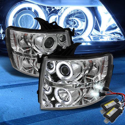 8000k slim xenon hid+ccfl halo led 07-13 silverado projector headlights set pair