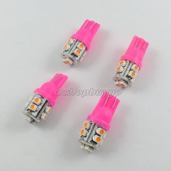 4x pink t10 wedge interior map reading dome 12v 10-smd led light bulbs 912 168