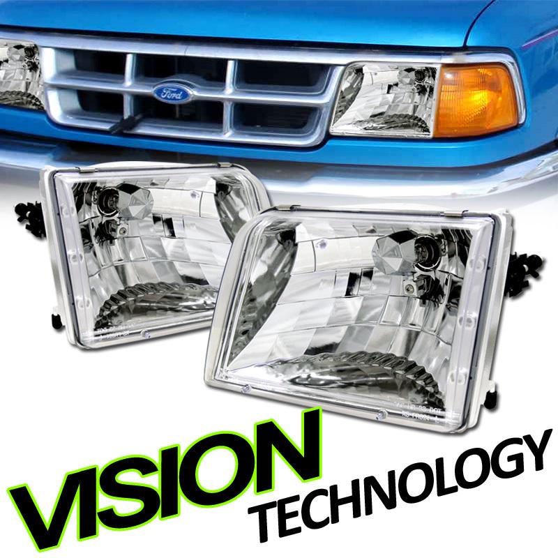 Chrome housing euro clear lens head lights+9007 high/low beam bulbs 93-97 ranger