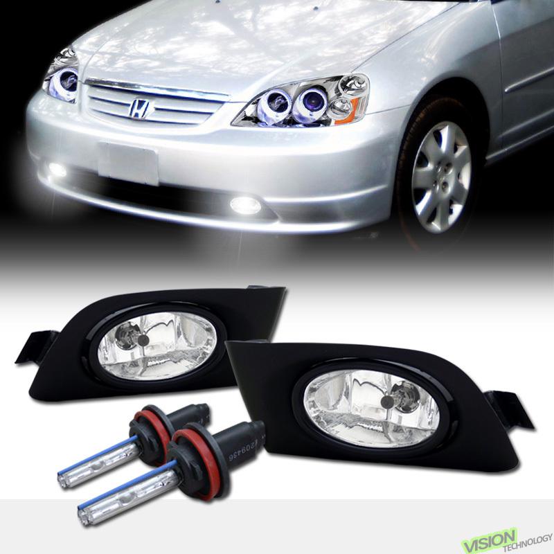 H11 bulb 6000k xenon hid kit+jdm clear lens fog lights lamps 01-03 civic 2dr/4dr