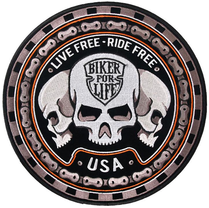 Biker for life willie g style skulls motorcycle back patch live free ride free 