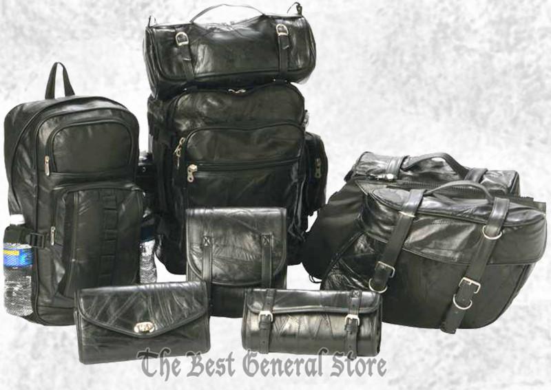 8pc black leather motorcycle luggage set saddlebags windshield sissy bar bag