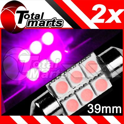 2x pink purple 39mm festoon 6 smd led dashboard car light bule interior ac344