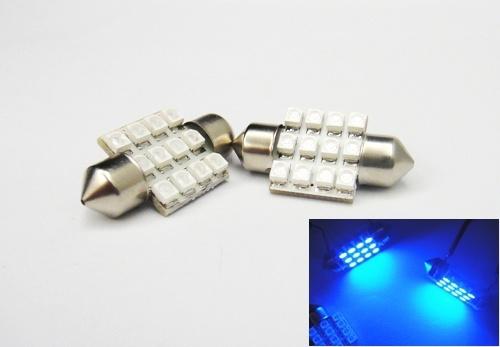 2x blue 31mm festoon bulb 12 smd led light map dome interior trunk de3175 de3022