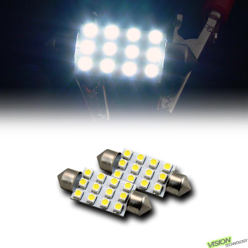 2pc white 39mm festoon 12x 3528 smd led trunk/license plate light lamp bulb 6461