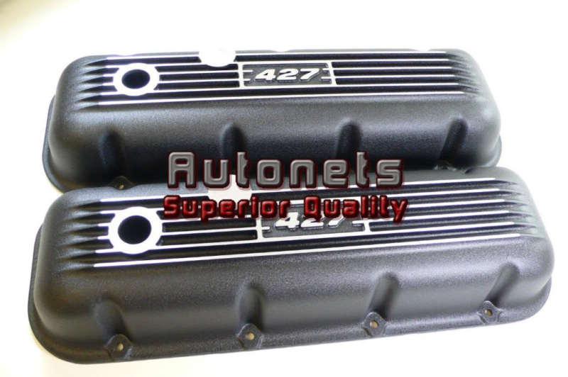 Big block chevy black aluminum valve cover 427 logo bb street hot rat rod finned