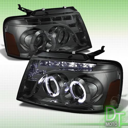 Smoked 04-08 ford f150 upper strip led dual halo projector headlights lamp light