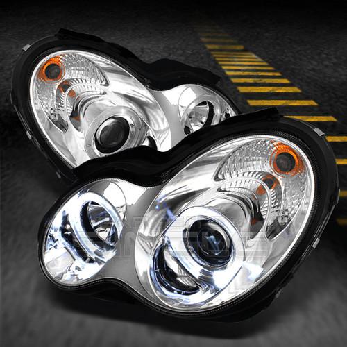 01-05 mercedes benz w203 c-class c230 c240 halo projector headlights lamps pair