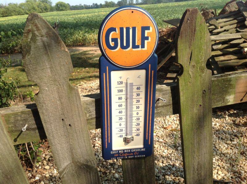 Huge gulf pride gas & oil station garage dealership thermometer 15 1/2 x 5 1/2