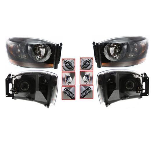 06-08 dodge ram truck headlights headlamps w/black bezel left & right pair set