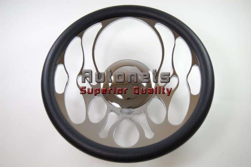 Gm chevy chrome aluminum black leather steering wheel horn adapter flame fire