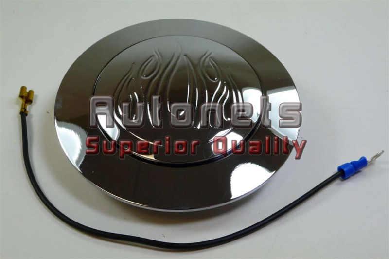 Flame fire chrome aluminum steering wheel horn button chevy gm 9 hole mount