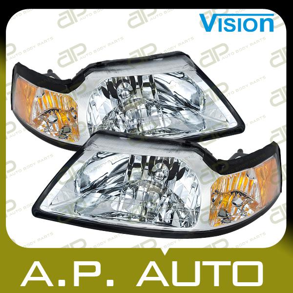 Pair head light lamp assembly 99-00 ford mustang cobra gt svt lh+rh replacement