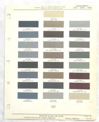 1941 - 47 oldsmobile dupont r-m ppg color paint chip chart all models  