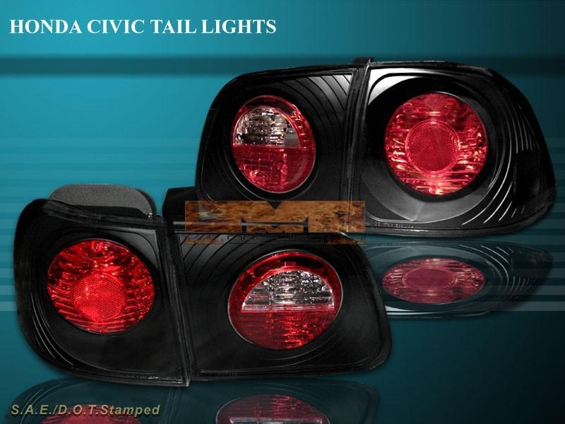 99 00 honda civic 4d/4dr sedan jdm black tail lights