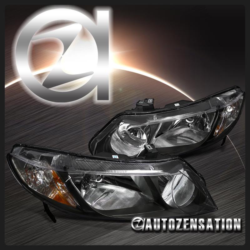 06-11 honda civic 4dr sedan jdm black diamond headlights rh+lh