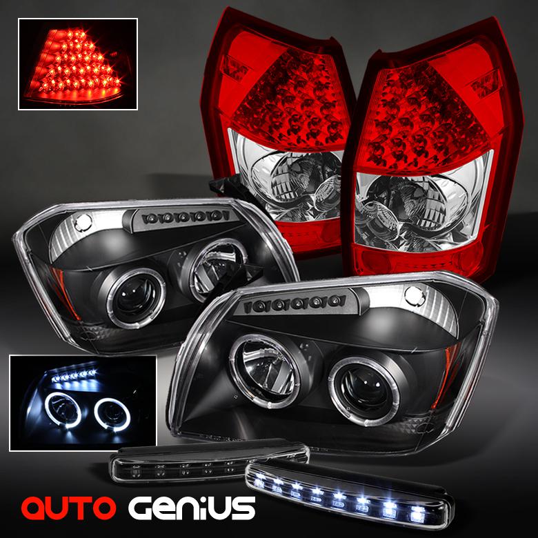 05-07 magnum blk projector headlights + red clear led tail lights + daytime led