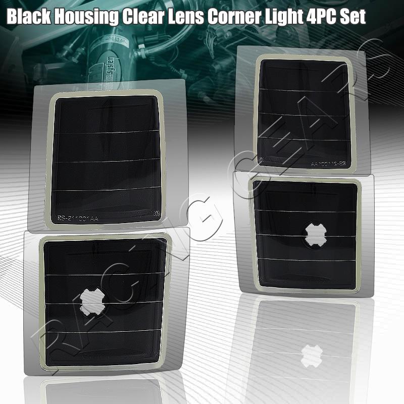 94-98 c/k 1500/2500/3500 black housing clear lens corner turn signal light lamps