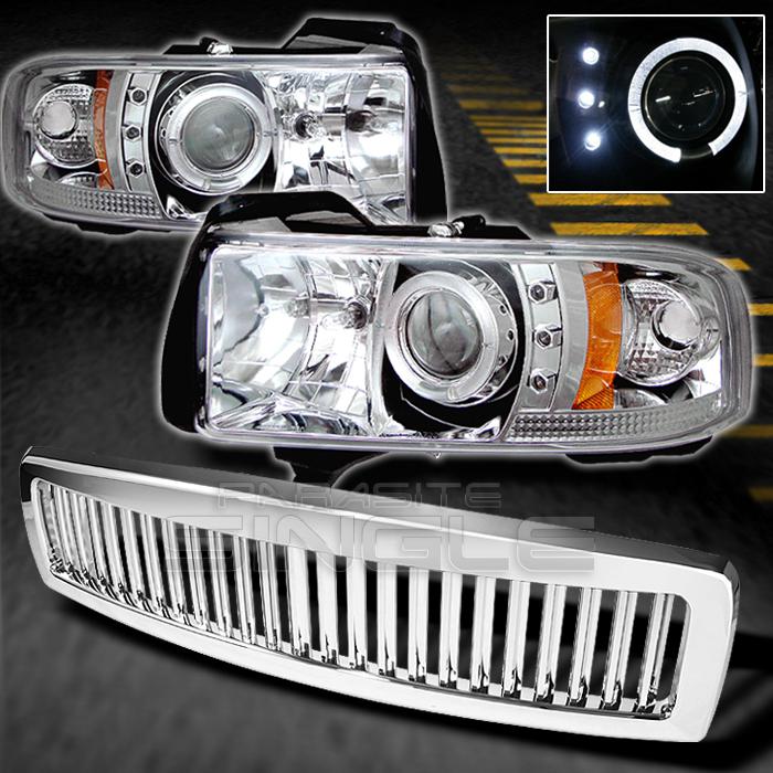 94-01 ram 1500/2500/3500 chrome ccfl halo projector headlights+vertical grille