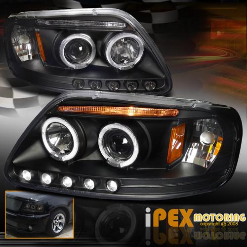 New 1997-2003 ford f150 / expedition led halo projector head light lamp black