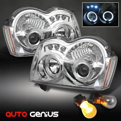 (silver bulbs) 05-07 jeep grand cherokee chrome halo + led projector headlights