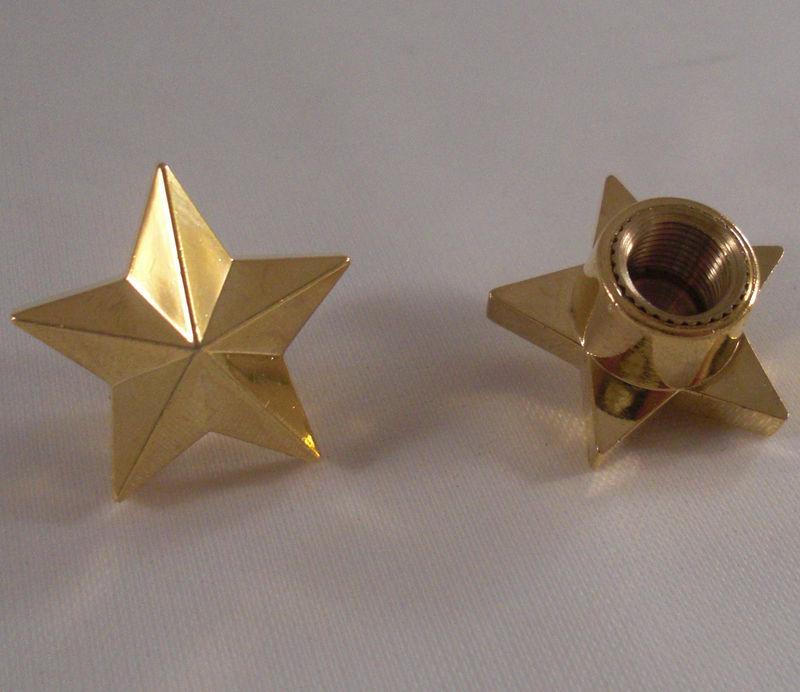 2 gold "rock star" tire air valve stem caps for harley davidson wheel rims 