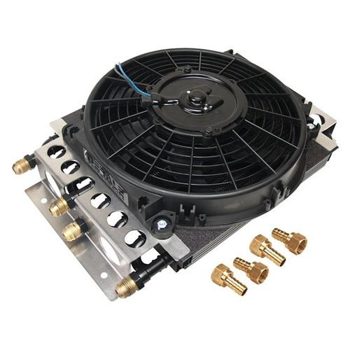 New derale remote dual circuit oil/transmission cooler, an8 w/ 650 cfm fan