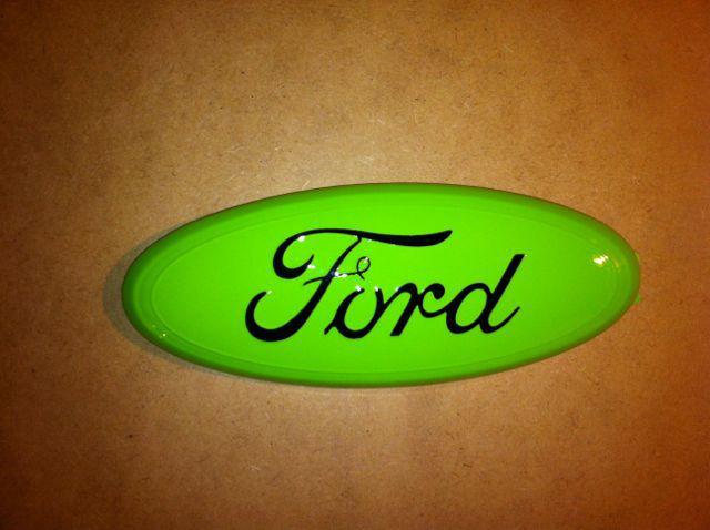 2004-13 ford trucks,9" grille/tailgate emblem"custom",neon green & black letters