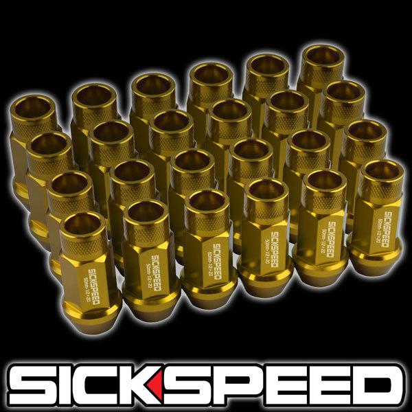 24 gold 50mm aluminum extended tuner lug nuts lugs for wheels/rims 1/2x20 