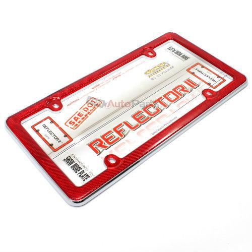 Red reflector chrome plastic license plate tag frame for auto-car-truck