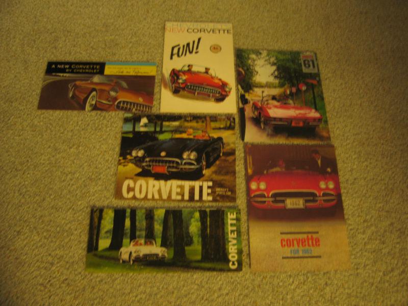 1956 1957 1959 1960 1961 1962 corvette sales brochures -set of 6 different - new