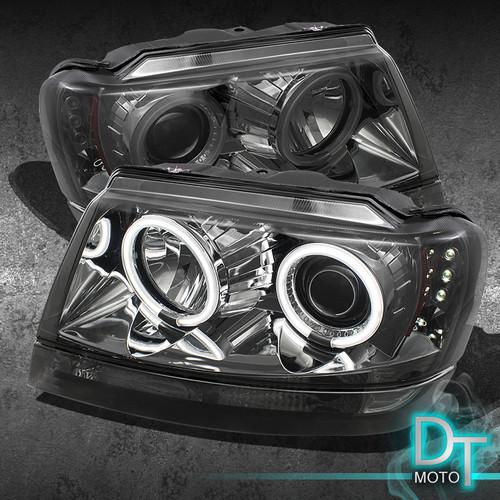 Smoked 99-04 jeep grand cherokee ccfl halo projector led headlights left+right