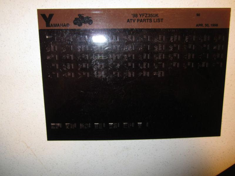 1998 yamaha atv yfz350k microfiche parts list catalog yfz 350 k