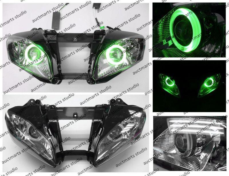 Yamaha yzf r6 2008-2011 halo angel eye projector bi-xenon headlamp green d