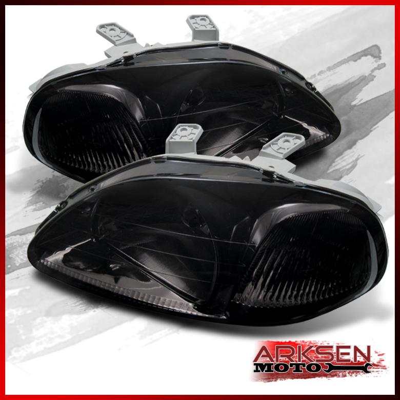 Smoked 96-98 honda civic crystal headlights lamps lights left+right pair set