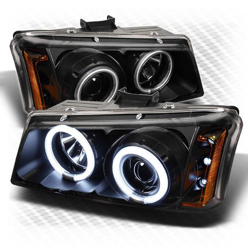 03-06 silverado, 03-05 avalanche bright ccfl halo black projector headlights