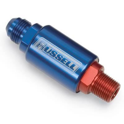 Russell 650170 anodized 3.250" x 1.25"  -8 male inlet 3/8" male npt fuel filter