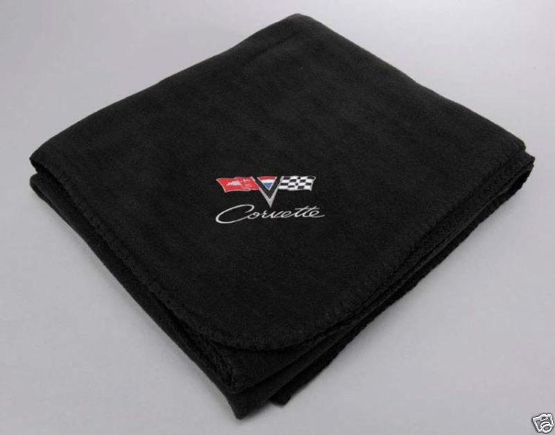 1963-1967 corvette c2 black fleece blanket - new!