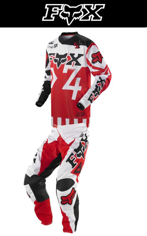 Fox racing youth hc jersey & 180 pant anthem red white combo kit dirtbike mx