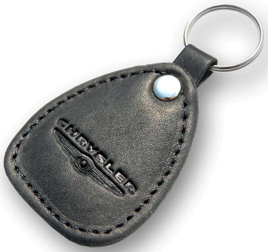 New leather black keychain car logo chrysler auto emblem keyring