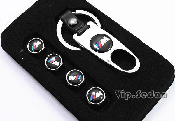 A set stainless steel car tires valve stems air cap & key chain for bmw m series