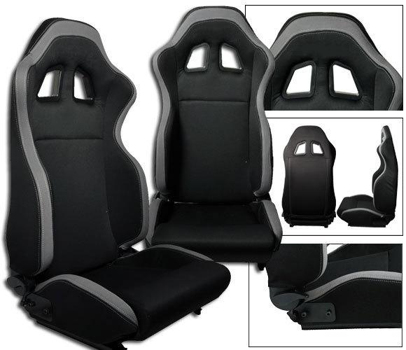 2 black & gray cloth racing seats reclinable + sliders volkswagen new *