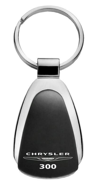 Chrysler 300 black tear drop metal key chain ring tag key fob logo lanyard