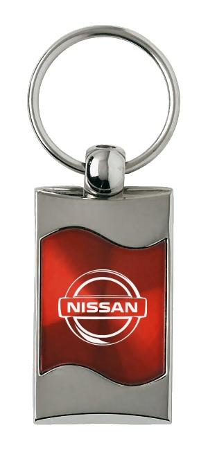 Nissan red rectangular wave metal key chain ring tag key fob logo lanyard