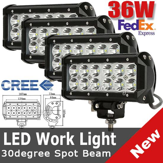 4pcs 7" 36w cree led spot/flood beam work light offroad dual row lamp car pickup