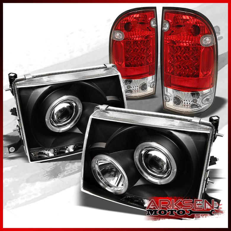 97-00 2wd 98-99 4wd tacoma halo projector headlights+red clear led tail lights