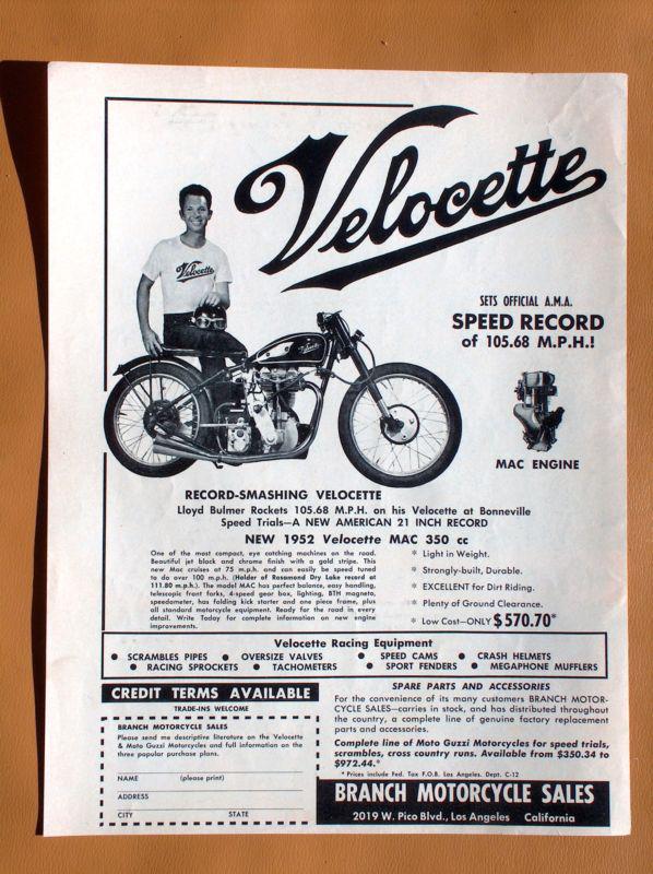 0910   1952 velocette mac 350 single page ad!