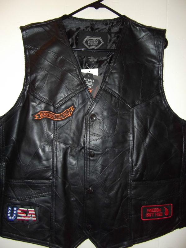 Men's genuine leather biker's vest with multiple patches- size 3 xl
