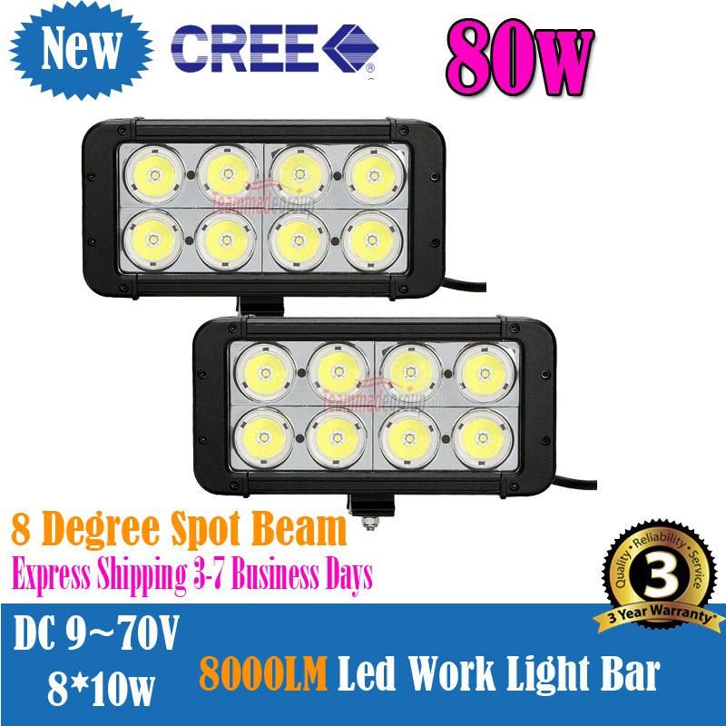 2pcs 8" inch 80w cree led work light bar 8000lm spot 4wd driving offroad atv ute